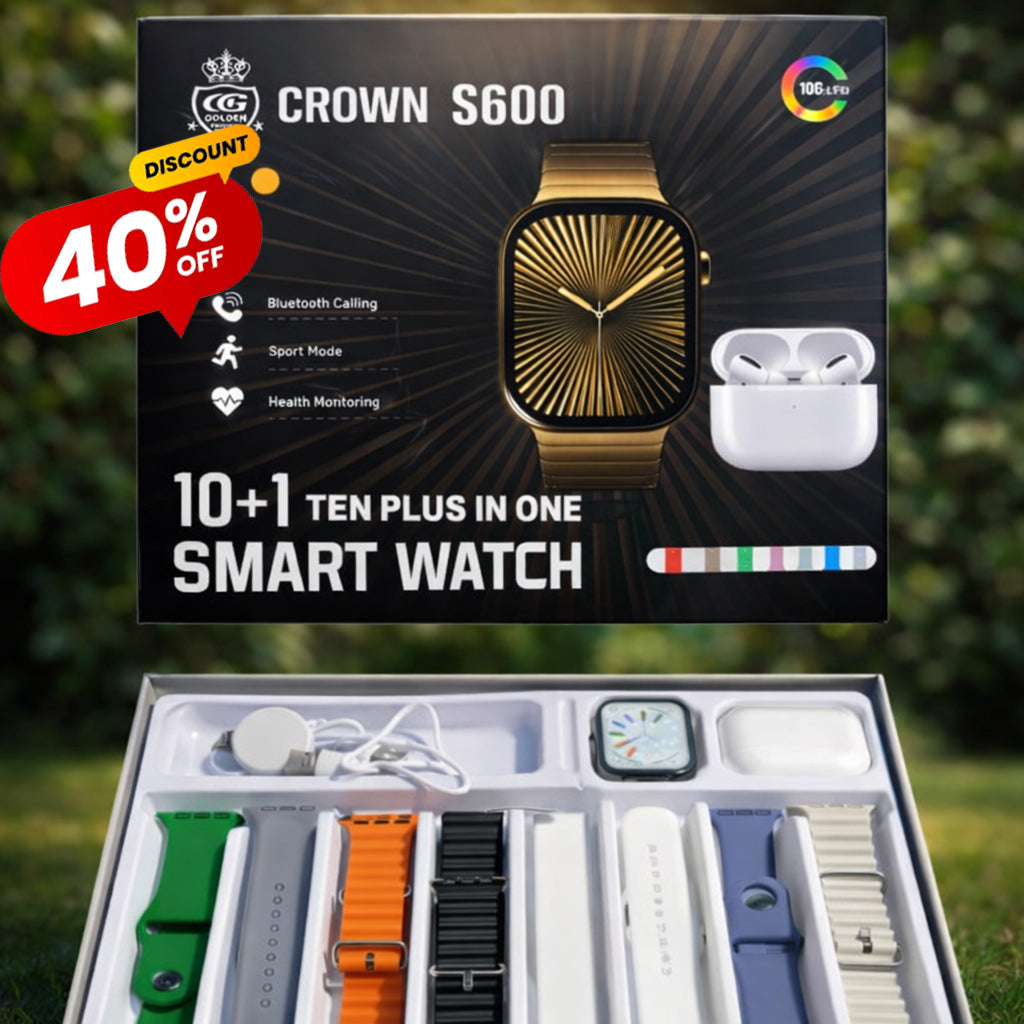 Crown S600 Smart Watch - Free Earbuds - Ultra Smart Watch 2026