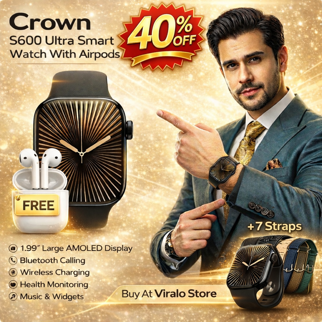 Crown S600 Smart Watch - Free Earbuds - Ultra Smart Watch 2026
